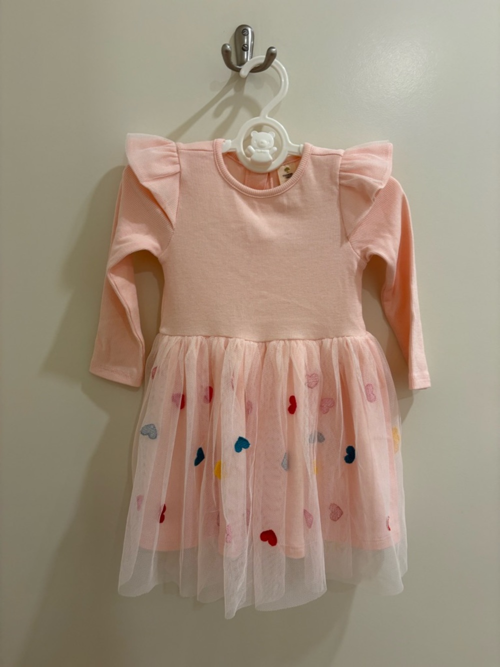 Tucker + Tate Light Pink Long-Sleeve Tulle Dress with Colorful Hearts